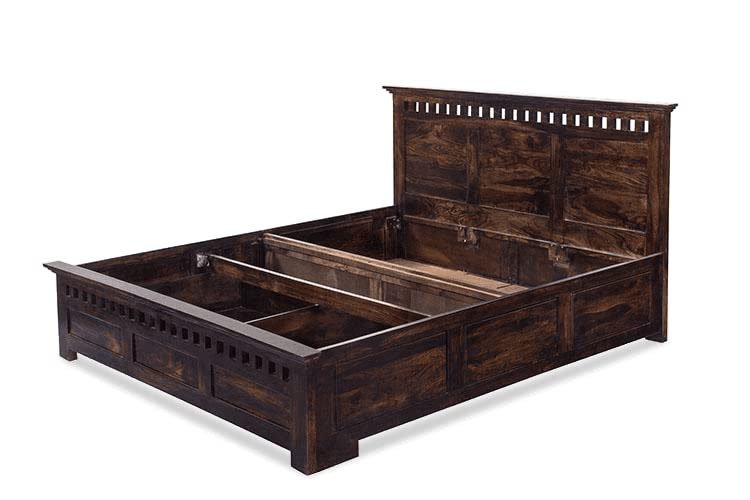 GHROYAL Sheesham Wood Kuber King Size Bed with Hydraulic Storage for Bedroom Home Wooden Double Bed Cot Palang for Living Room and Hotels (Walnut Finish) | 1 Year Warranty