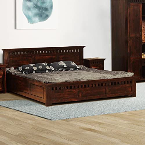 GHROYAL Sheesham Wood Kuber King Size Bed with Hydraulic Storage for Bedroom Home Wooden Double Bed Cot Palang for Living Room and Hotels (Walnut Finish) | 1 Year Warranty