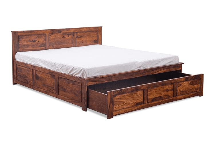 GHROYAL Sheesham Wood Queen Size Bed with Hydraulic Storage for Bedroom Living Room Home Hotel Furniture Wooden Double Bed Cot Palang for Guest Room (Honey Finish)| 1 Year Warranty