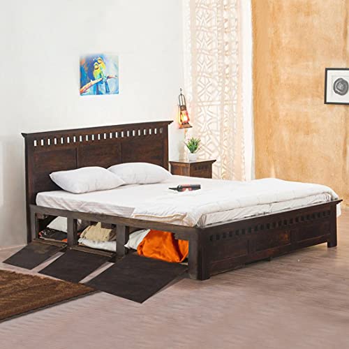 GHROYAL Sheesham Wood Kuber King Size Bed with Hydraulic Storage for Bedroom Home Wooden Double Bed Cot Palang for Living Room and Hotels (Walnut Finish) | 1 Year Warranty