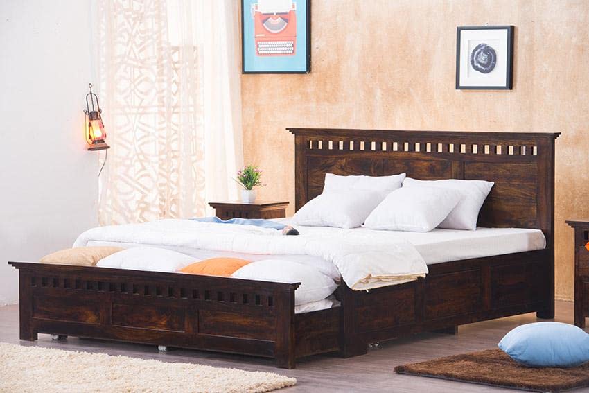 GHROYAL Sheesham Wood Kuber King Size Bed with Hydraulic Storage for Bedroom Home Wooden Double Bed Cot Palang for Living Room and Hotels (Walnut Finish) | 1 Year Warranty