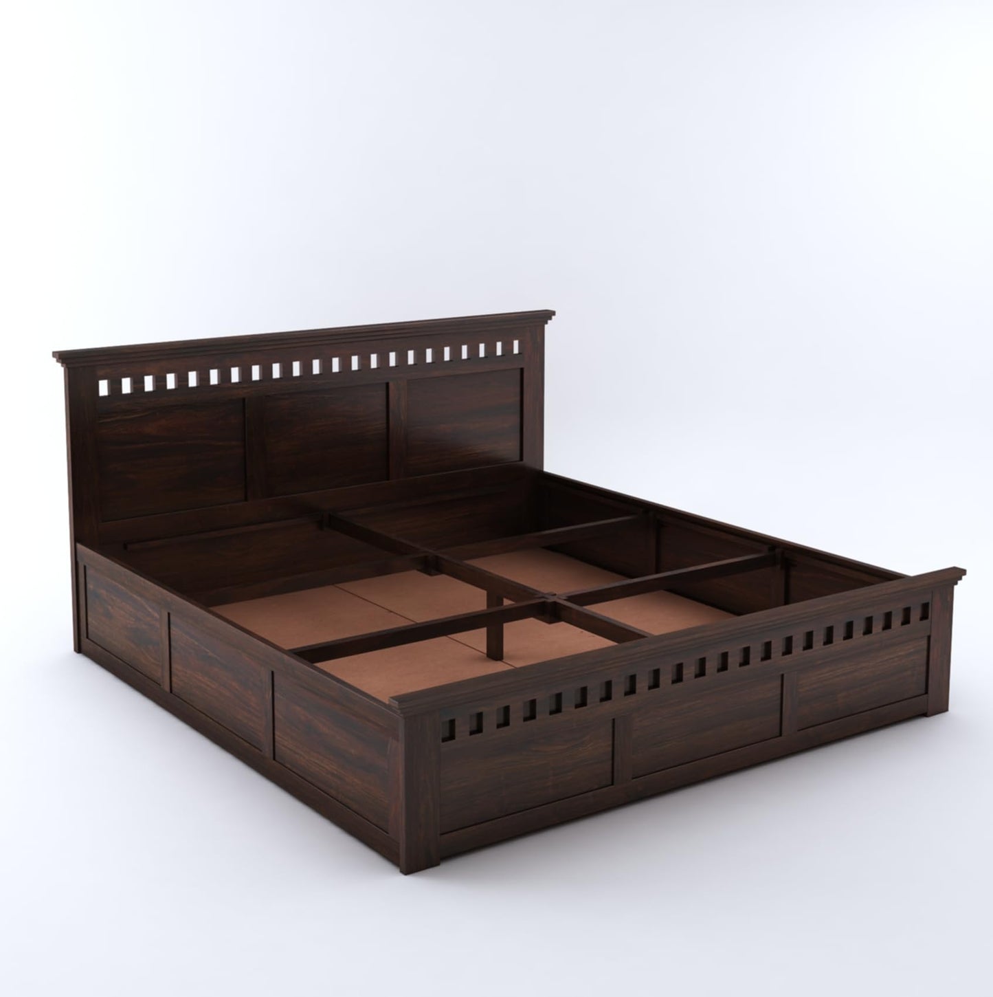 GHROYAL Sheesham Wood Kuber King Size Bed with Hydraulic Storage for Bedroom Home Wooden Double Bed Cot Palang for Living Room and Hotels (Walnut Finish) | 1 Year Warranty