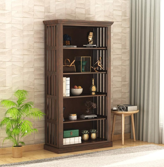 GHROYAL Solid Sheesham Wood Bookshelf with Open Shelf Storage Wooden Bookcase Cabinet Furniture Display Unit for Home Office Living Room, Bedroom (Walnut Finish)