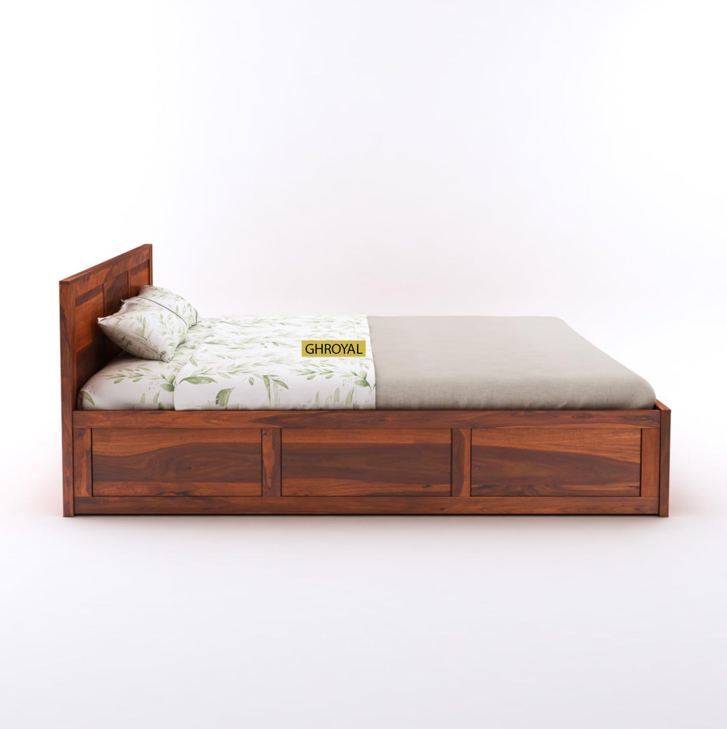 GHROYAL Sheesham Wood Queen Size Bed with Hydraulic Storage for Bedroom Living Room Home Hotel Furniture Wooden Double Bed Cot Palang for Guest Room (Honey Finish)| 1 Year Warranty