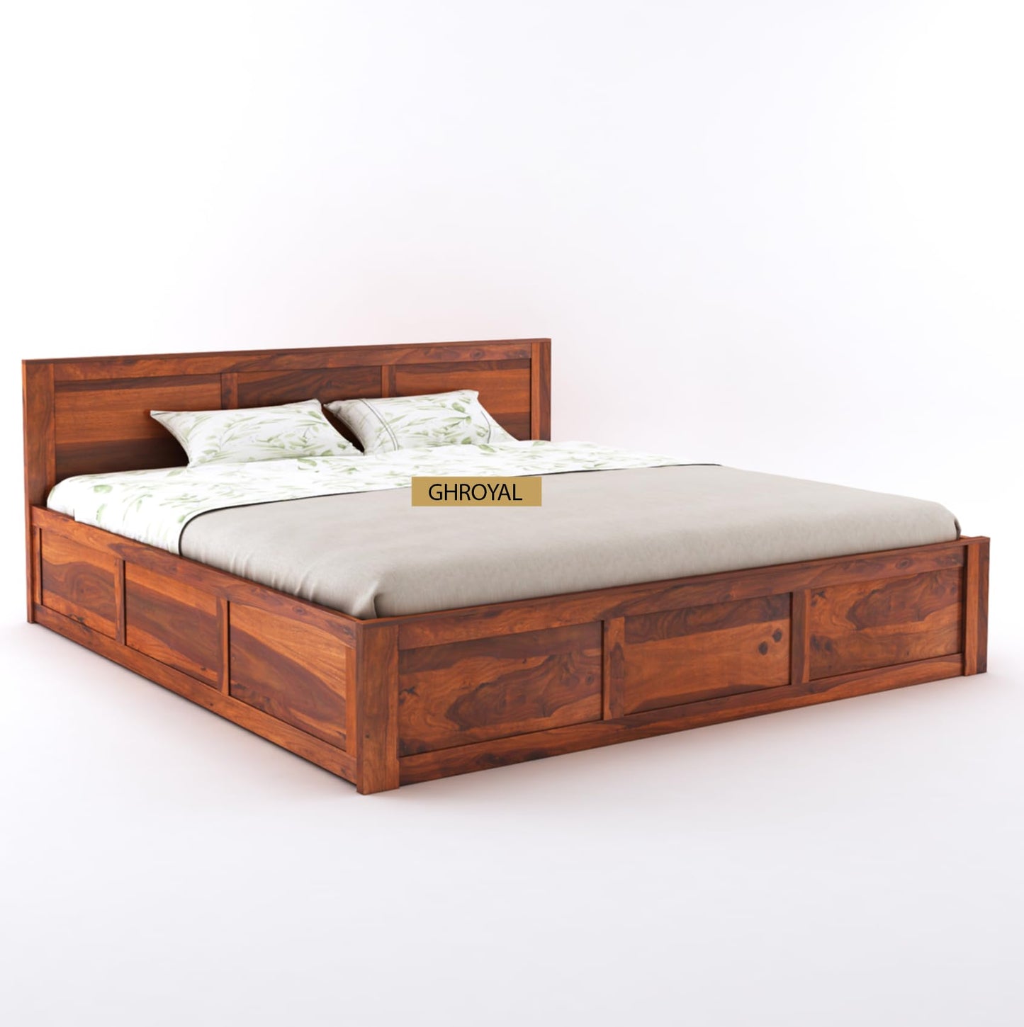 GHROYAL Sheesham Wood Queen Size Bed with Hydraulic Storage for Bedroom Living Room Home Hotel Furniture Wooden Double Bed Cot Palang for Guest Room (Honey Finish)| 1 Year Warranty