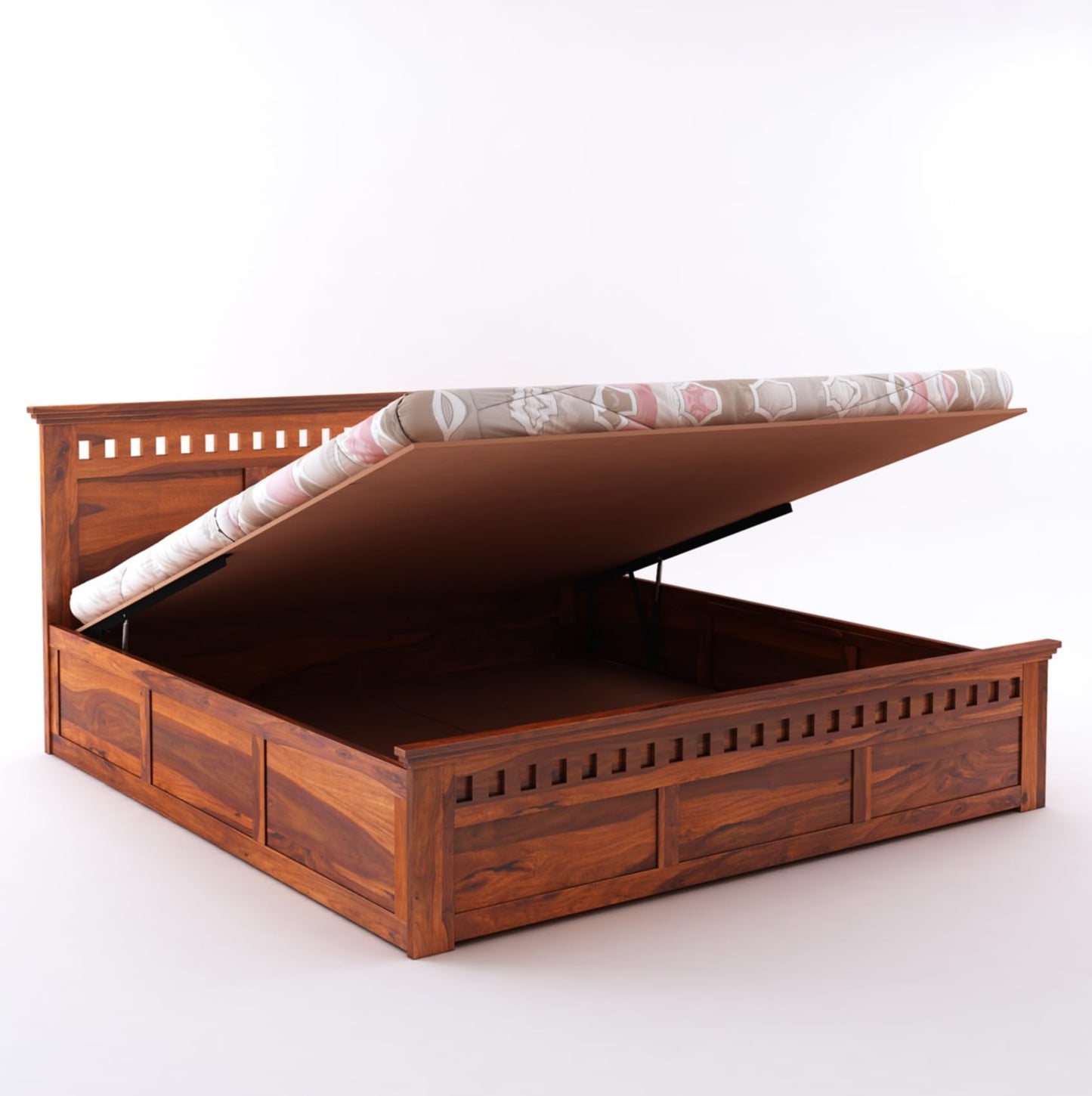 GHROYAL Sheesham Wood Kuber King Size Bed with Hydraulic Storage for Bedroom Home Wooden Double Bed Cot Palang for Living Room and Hotels (Walnut Finish) | 1 Year Warranty