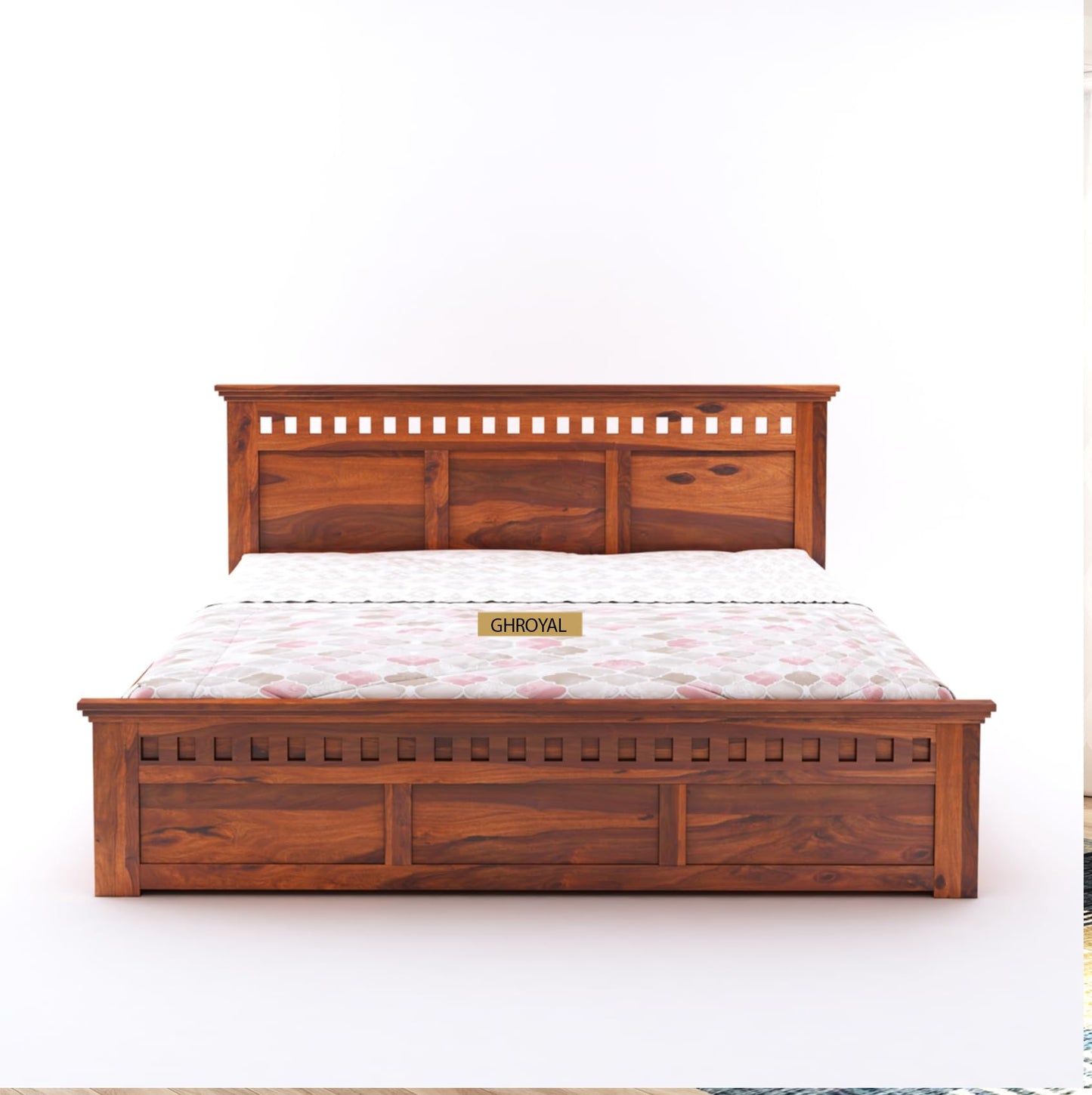 GHROYAL Sheesham Wood Kuber King Size Bed with Hydraulic Storage for Bedroom Home Wooden Double Bed Cot Palang for Living Room and Hotels (Walnut Finish) | 1 Year Warranty