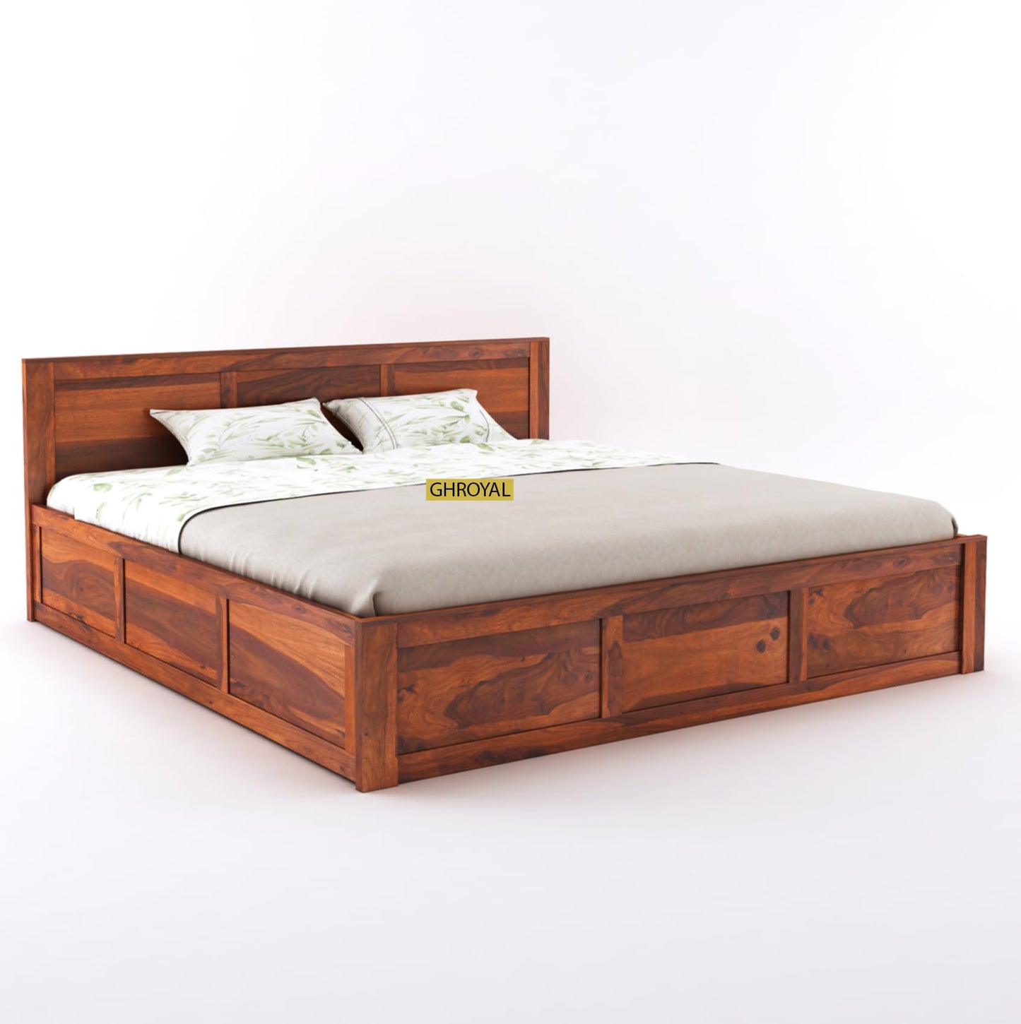 GHROYAL Sheesham Wood Queen Size Bed with Hydraulic Storage for Bedroom Living Room Home Hotel Furniture Wooden Double Bed Cot Palang for Guest Room (Honey Finish)| 1 Year Warranty