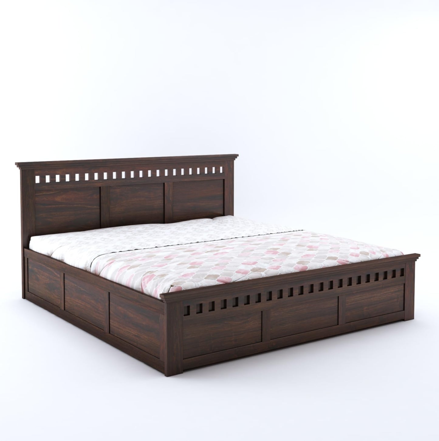 GHROYAL Sheesham Wood Kuber King Size Bed with Hydraulic Storage for Bedroom Home Wooden Double Bed Cot Palang for Living Room and Hotels (Walnut Finish) | 1 Year Warranty