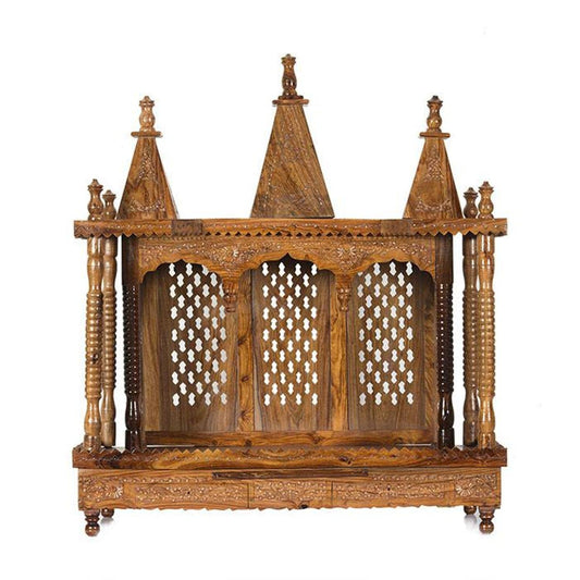 SAVITRIDECOR Solid Sheesham Wood Wall Mount Temple Wooden Mandir DevSVar Mandapam Pooja SVar for Home Office Shop (Honey Finish)