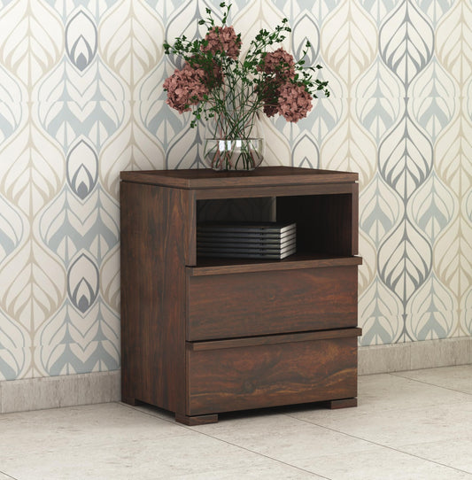 Sheesham Wood Bedside End Table with 2 Drawers