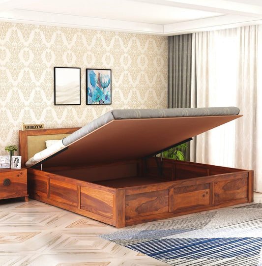 Sheesham Wood King Size Bed with Hydraulic Storage