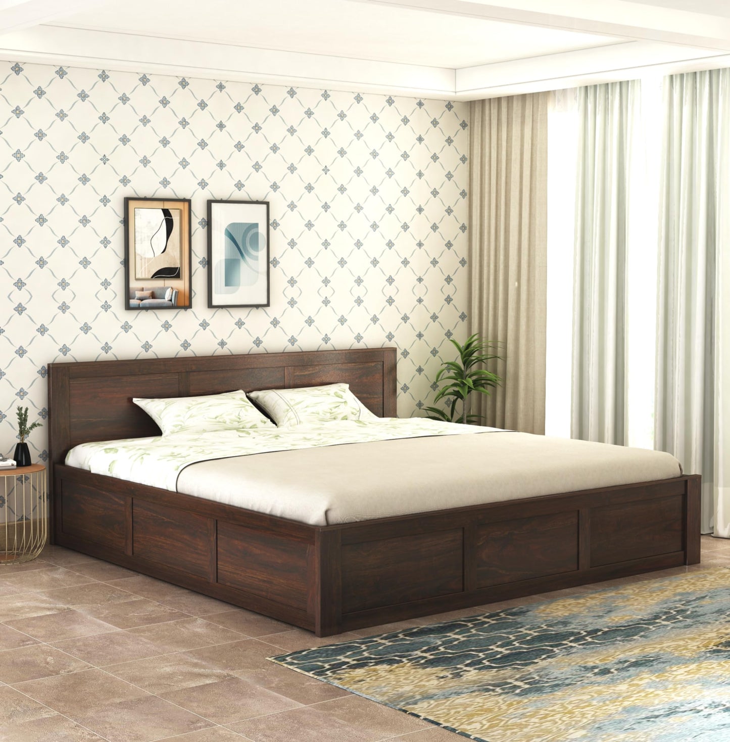 GHROYAL Sheesham Wood Queen Size Bed with Hydraulic Storage for Bedroom Living Room Home Hotel Furniture Wooden Double Bed Cot Palang for Guest Room (Honey Finish)| 1 Year Warranty