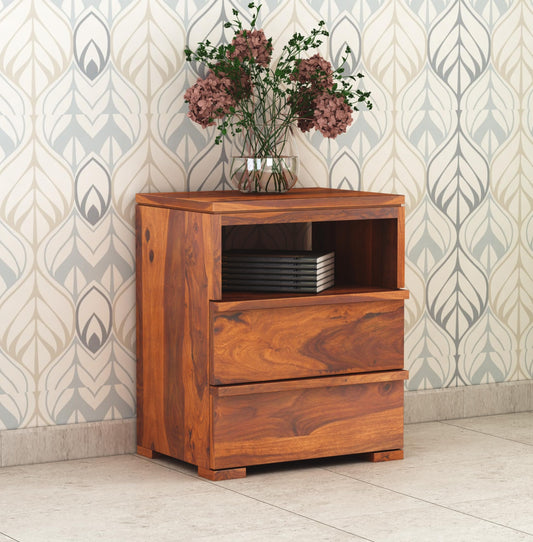 Sheesham Wood Bedside End Table with 2 Drawers