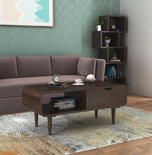 Sheesham Wood Coffee Table with Shelf and Drawer Storage