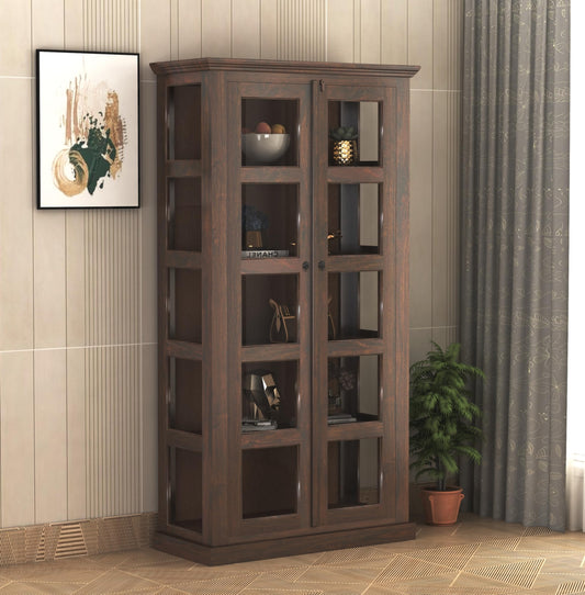 GHROYAL Solid Sheesham Wood Bookshelf with Open Shelf Storage Wooden Bookcase Cabinet Furniture Display Unit for Home Office Living Room, Bedroom (Walnut Finish)