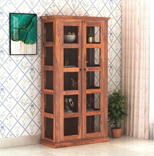 SAVITRIDECOR Wooden Crockery Cabinet with Glass Door | Wooden Book Shelf for Home Library | Bookshelf Crockery Unit for Home & Kitchen Living Room