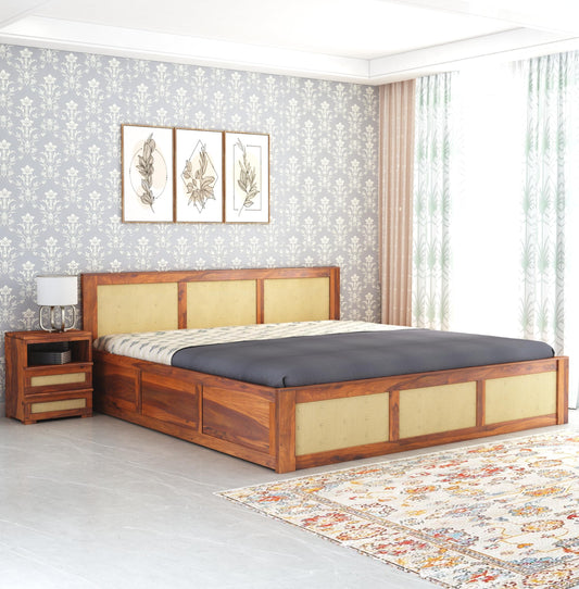 SAVITRIDECOR Savitri Decor Sheesham Wood King Size Bed with Box Storage Wooden Double Bed for Bedroom Living Room Home - (Honey Finish) | 1 Year Warranty