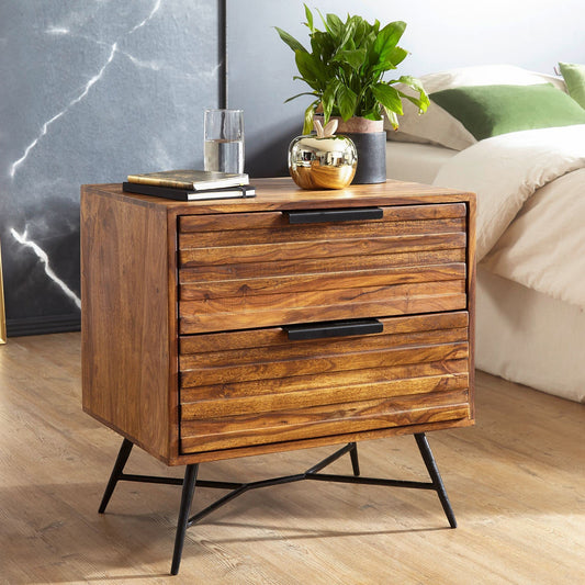 Sheesham Wood Bedside Table with 2 Drawers